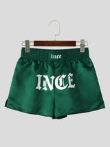Men's High Street Retro Satin Letter Print Boxing Short SKUL69386