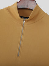 Mens Solid Color Long Hem Zipper Short Sleeve Shirt SKUL25990