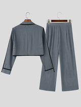 Men's Corduroy Colorblock Cropped Casual Two Pieces Outfit SKUL23736