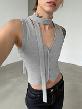 Men's Avant-Garde Deconstructed Choker-Neck Cropped Tank SKUL61911