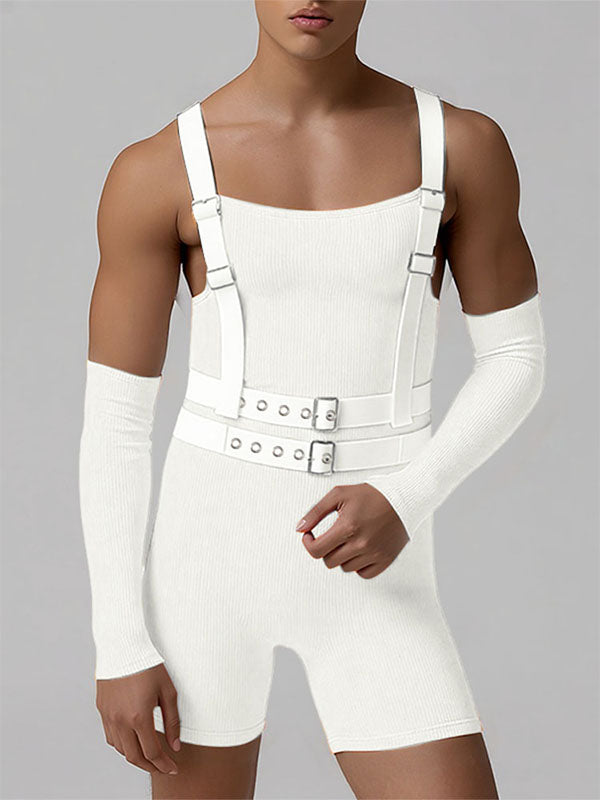 Men's Solid Color Texture Overall Bodysuit SKUL19018