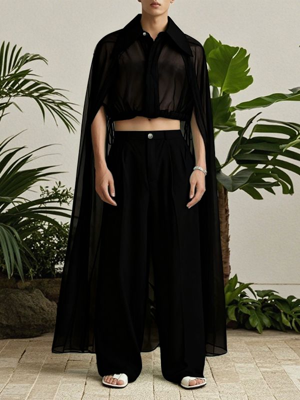 Men's Chiffon Sheer Cape Patchwork Two Pieces Outfit SKUL36591