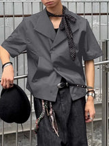 Men's Solid Color Turn Down Collar Short Sleeve Shirt SKUL55353