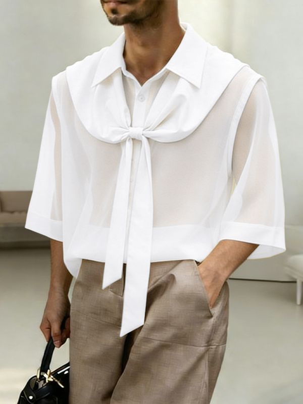 Men's Avant-Garde Semi-Sheer Chiffon Short Sleeve Shirt SKUL60224
