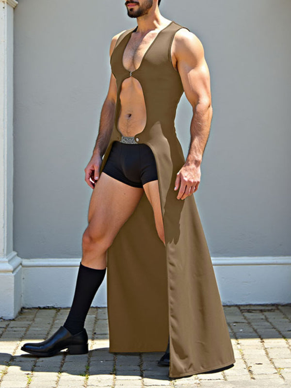 Men's Cut Knit Long Hem Sleeveless Cardigan SKUL23460