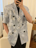 Mens Floral Print Double Breasted Short Sleeve Blazer SKUK15297