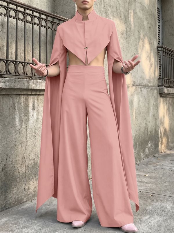 Men's Gothic Avant-Garde Aesthetic Split-Sleeve Long Cape Two Pieces Outfit SKUL70186