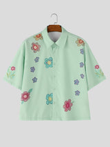 Men's Vintage Multicolored Floral Print Cropped Short Sleeve Shirt SKUL63058