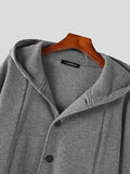 Mens Solid Button Front Hooded Jacket SKUJ93573