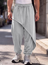 Men's Avant-Garde High Street Asymmetrical Diagonal Overlay Drawstring Elastic Waist Full Length Sweatpant SKUL82457
