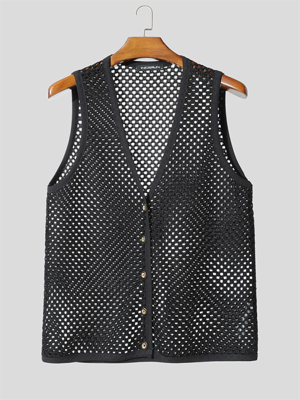 Mens Sheer Mesh Hollow-Out Casual Waistcoat SKUL17905