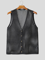 Mens Sheer Mesh Hollow-Out Casual Waistcoat SKUL17905