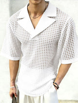 Men's Hollow Out Mesh Half Sleeve Shirt SKUL55439