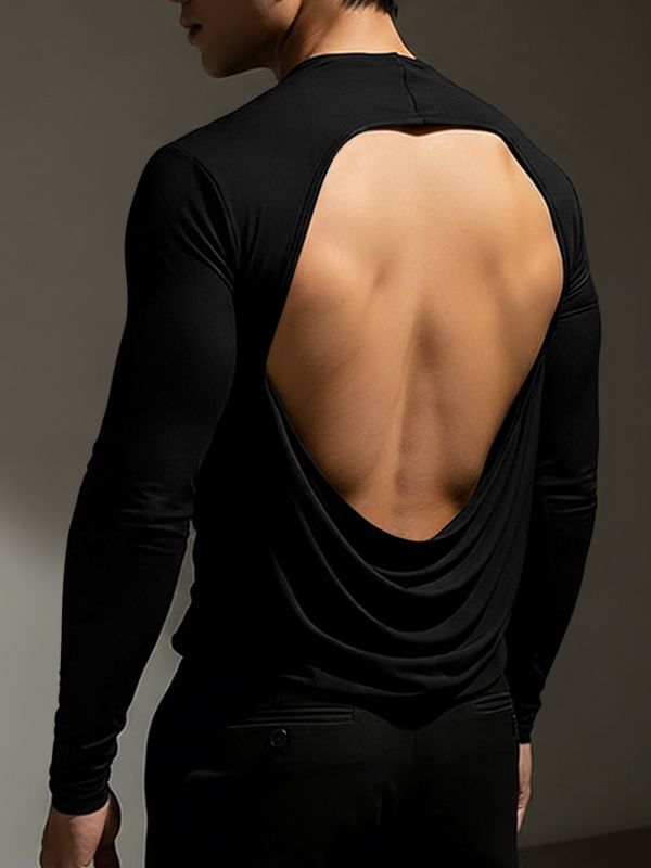 Men's Back Hollow Knit Long Sleeve T-shirt SKUL52644