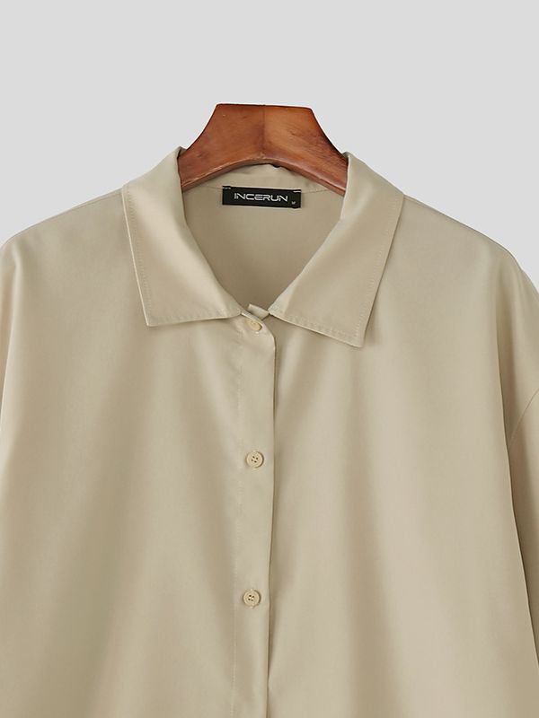 Men's Solid Color Cropped 3/4 Length Sleeve Shirt SKUL41332