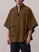 Men's Avant-Garde Resort Contrast Trim Front Pocket Half Sleeve Split Stand Collar Shirt SKUL79047