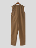 Mens Solid Double Pocket Sleeveless Waistcoat Jumpsuit SKUK35476