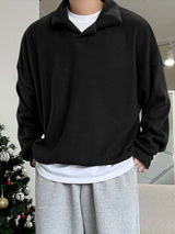 Men's Solid Color Turn Down Collar Long Sleeve Sweatshirt SKUL42389
