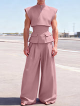 Men's Solid Color Waist Drawstring Casual Two Pieces Outfit SKUL41311