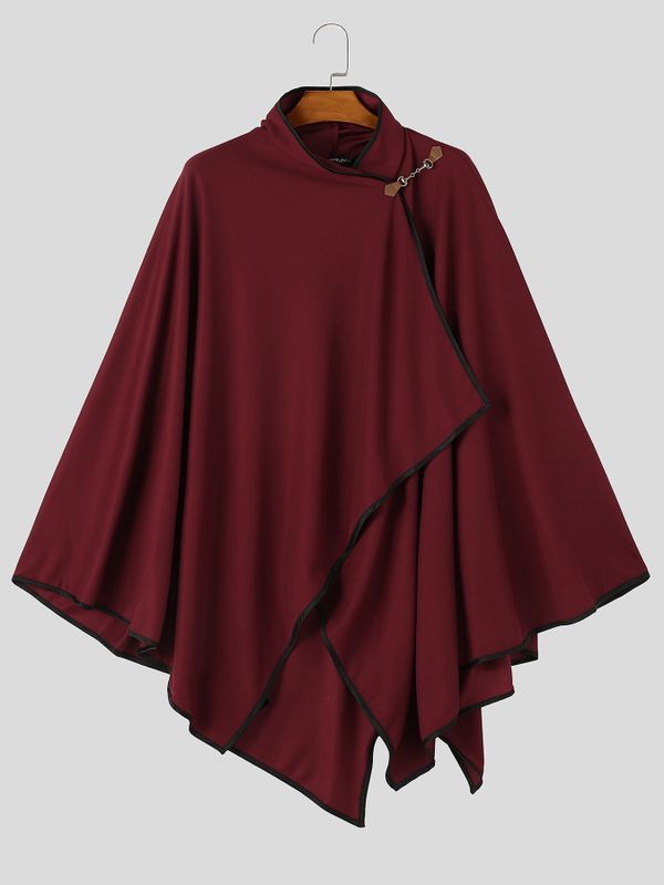 Men's Retro Techwear Stage Performance Wrap High Neck Pointed Draped Hemline Heavyweight Cloak SKUL82407