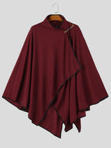 Men's Retro Techwear Stage Performance Wrap High Neck Pointed Draped Hemline Heavyweight Cloak SKUL82407