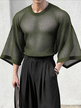 Men's Sheer Mesh Loose Fit Long Sleeve T-shirt SKUL55425