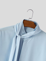 Men's Minimal Ribbon Design Stand Collar Long Sleeve Shirt SKUL50535