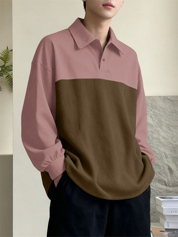 Men's Contrast Color Turn Down Collar Long Sleeve Shirt SKUL42666