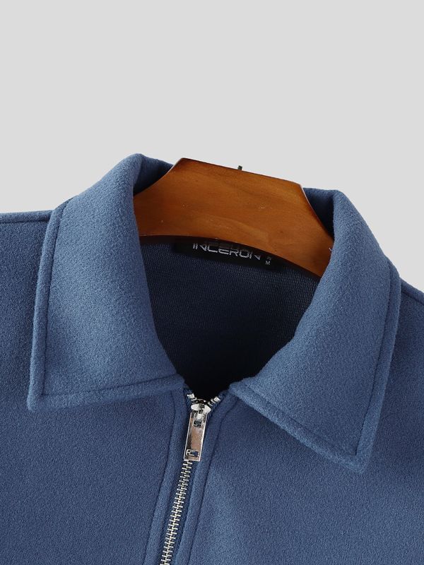 Men's Solid Color Woolen Cropped Long Sleeve Jacket SKUL34137