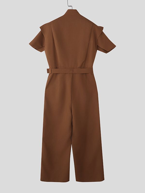 Men's Deconstructed Padded Shoulder Short Sleeve Jumpsuit SKUL47945