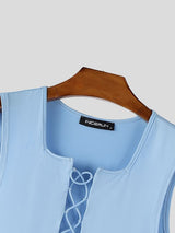 Men's Avant-Garde Full Lace-Up Front Slim Fit Square Neck Sleeveless Tank SKUL56532