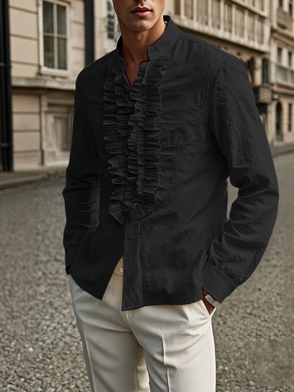 Men's French Ruffle Patchwork Design Long Sleeve Shirt SKUL47694