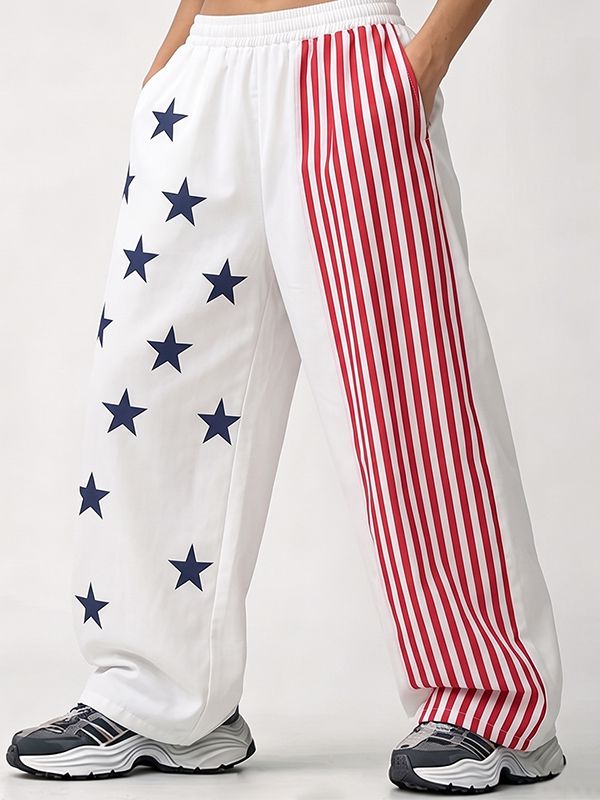 Men's Y2K Streetwear Asymmetrical Stars and Stripes Baggy Track Pant SKUL77442
