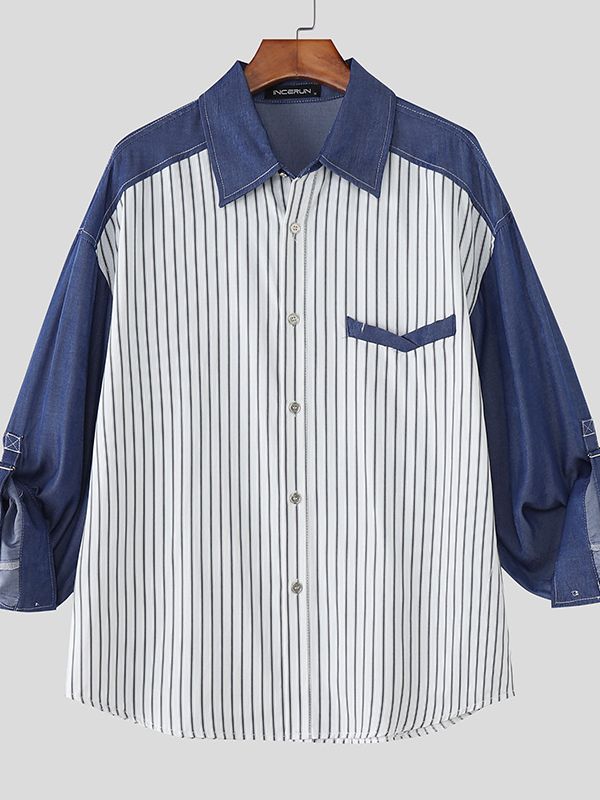 Men's Striped Color Block Long Sleeve Shirt SKUL36466