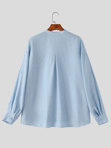 Men's Clean Casual Resort Mandarin Collar Long Sleeve Shirt SKUL79525