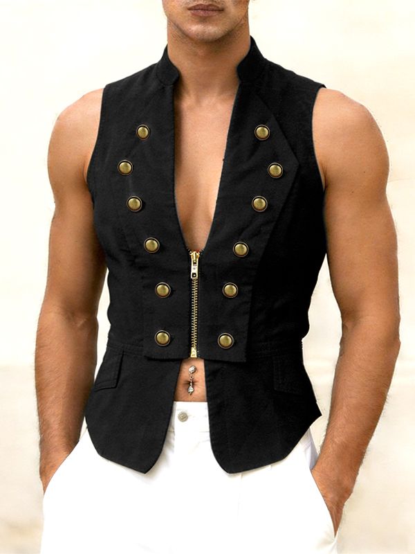 Men's Avant-Garde Napoleonic Military Style Double-Breasted Zipper Tank SKUL61862