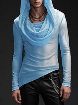Men's Shimmer Sheer Mesh Hooded Long Sleeve T-shirt SKUL40330