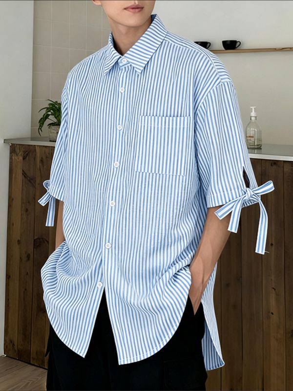 Men's Bow Tie Stripe Half Sleeve Shirt SKUL41034