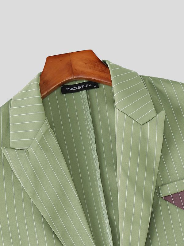 Men's Pinstripe Cropped Notched Lapel Two Pieces Outfit SKUL57619
