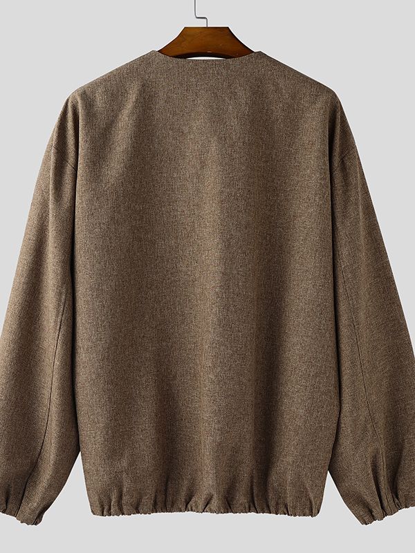 Men's Single Breasted Collarless Long Sleeve Cardigan SKUL37287