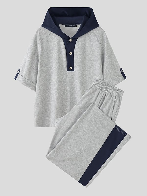 Men's Color Block Hooded Two Pieces Outfit SKUL34187