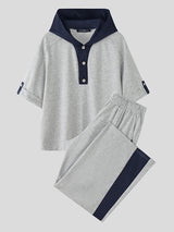 Men's Color Block Hooded Two Pieces Outfit SKUL34187