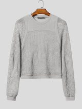 Men's Y2K High-Street Sheer Mesh Cropped Pointelle Knit T-shirt SKUL79540