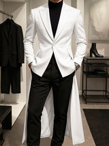 Men's Avant-Garde Runway Cocktail Party High-Low Swallowtail Hem Single Button Long Sleeve Peak Lapel Blazer SKUL79732