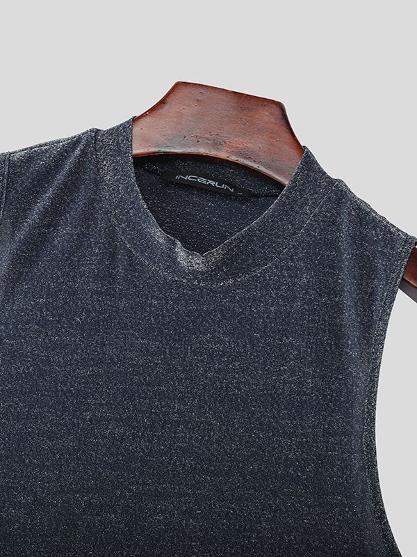 Men's Solid Color Shiny Tank SKUL53153