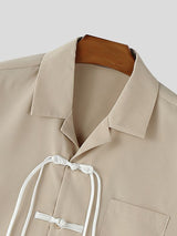 Men's Frog Button Contrast Color Short Sleeve Shirt SKUL45324