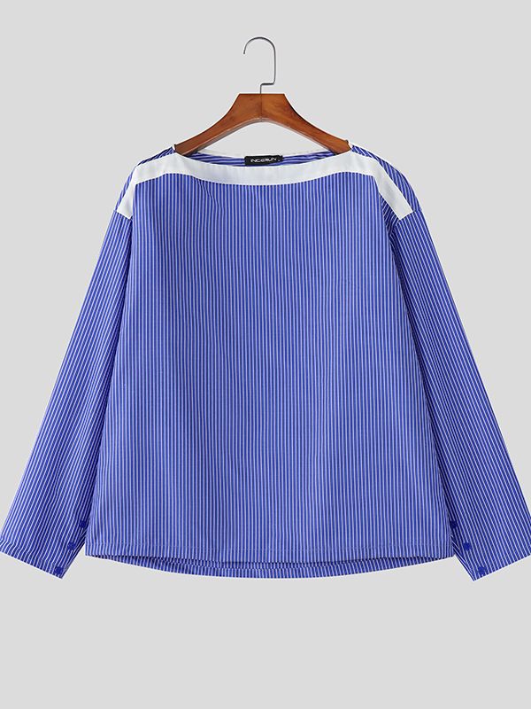 Men's Off Shoulder Contrast Color Long Sleeve Shirt SKUL47596