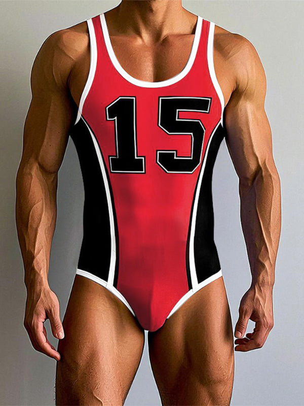 Men's Colorblock Number Print Bodysuit SKUL21173