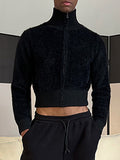Mens Solid Zip Front Fleece Crop Top SKUK31835