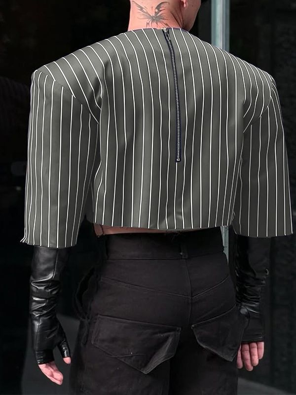 Men's Back Zipper Striped Cropped Shirt SKUL41259